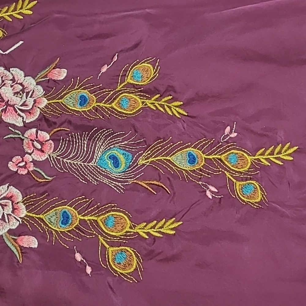JOHNNY WAS WORKSHOP 100% SILK PEACOCK FLORAL EMBROIDERED TUNIC POPOVER BLOUSE XL - Picture 7 of 15